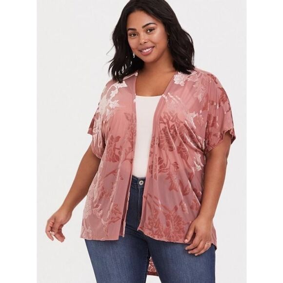 Torrid Lightweight Velvet Burnout Kimono Wispy Effortless Floral Size 1X/2X - Picture 1 of 12